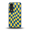 yellow blue trippy check pattern back phone cover | glass case for oneplus nord ce 4