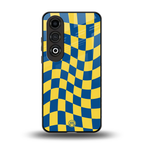 yellow blue trippy check pattern back phone cover | glass case for oneplus nord ce 4