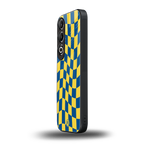 yellow blue trippy check pattern back phone cover | glass case for oneplus nord ce 4