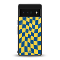 yellow blue trippy check pattern back phone cover | glass case for google pixel 6 pro