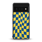 yellow blue trippy check pattern back phone cover | glass case for google pixel 6 pro