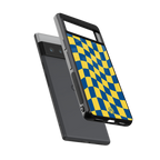 yellow blue trippy check pattern back phone cover | glass case for google pixel 6 pro