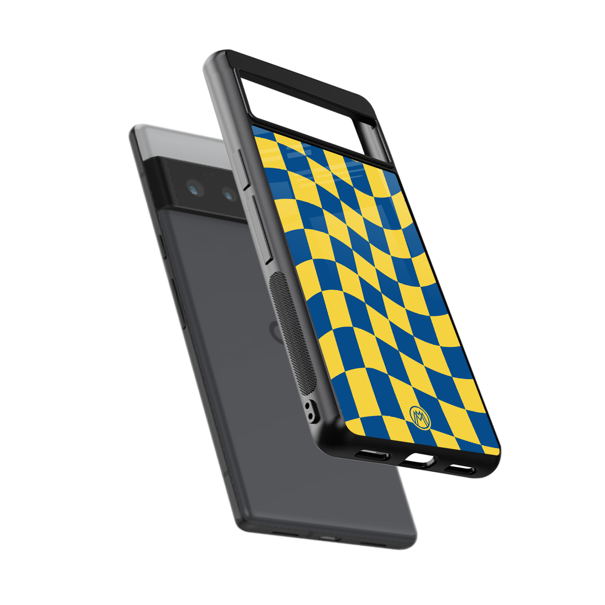 yellow blue trippy check pattern back phone cover | glass case for google pixel 6 pro