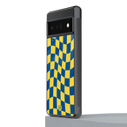 yellow blue trippy check pattern back phone cover | glass case for google pixel 6 pro