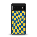 yellow blue trippy check pattern back phone cover | glass case for google pixel 6