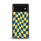 yellow blue trippy check pattern back phone cover | glass case for google pixel 6