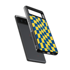 yellow blue trippy check pattern back phone cover | glass case for google pixel 6