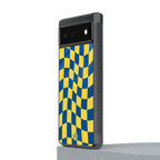 yellow blue trippy check pattern back phone cover | glass case for google pixel 6