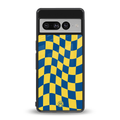yellow blue trippy check pattern back phone cover | glass case for google pixel 7 pro