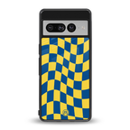 yellow blue trippy check pattern back phone cover | glass case for google pixel 7 pro