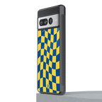 yellow blue trippy check pattern back phone cover | glass case for google pixel 7 pro