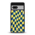 yellow blue trippy check pattern back phone cover | glass case for Google Pixel 7A