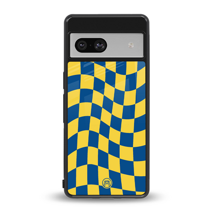 yellow blue trippy check pattern back phone cover | glass case for Google Pixel 7A