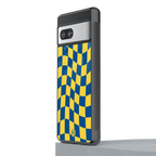 yellow blue trippy check pattern back phone cover | glass case for Google Pixel 7A