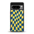 yellow blue trippy check pattern back phone cover | glass case for google pixel 8 pro