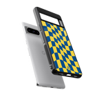 yellow blue trippy check pattern back phone cover | glass case for google pixel 8 pro