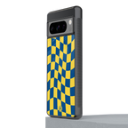 yellow blue trippy check pattern back phone cover | glass case for google pixel 8 pro