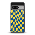 yellow blue trippy check pattern back phone cover | glass case for Google Pixel 8