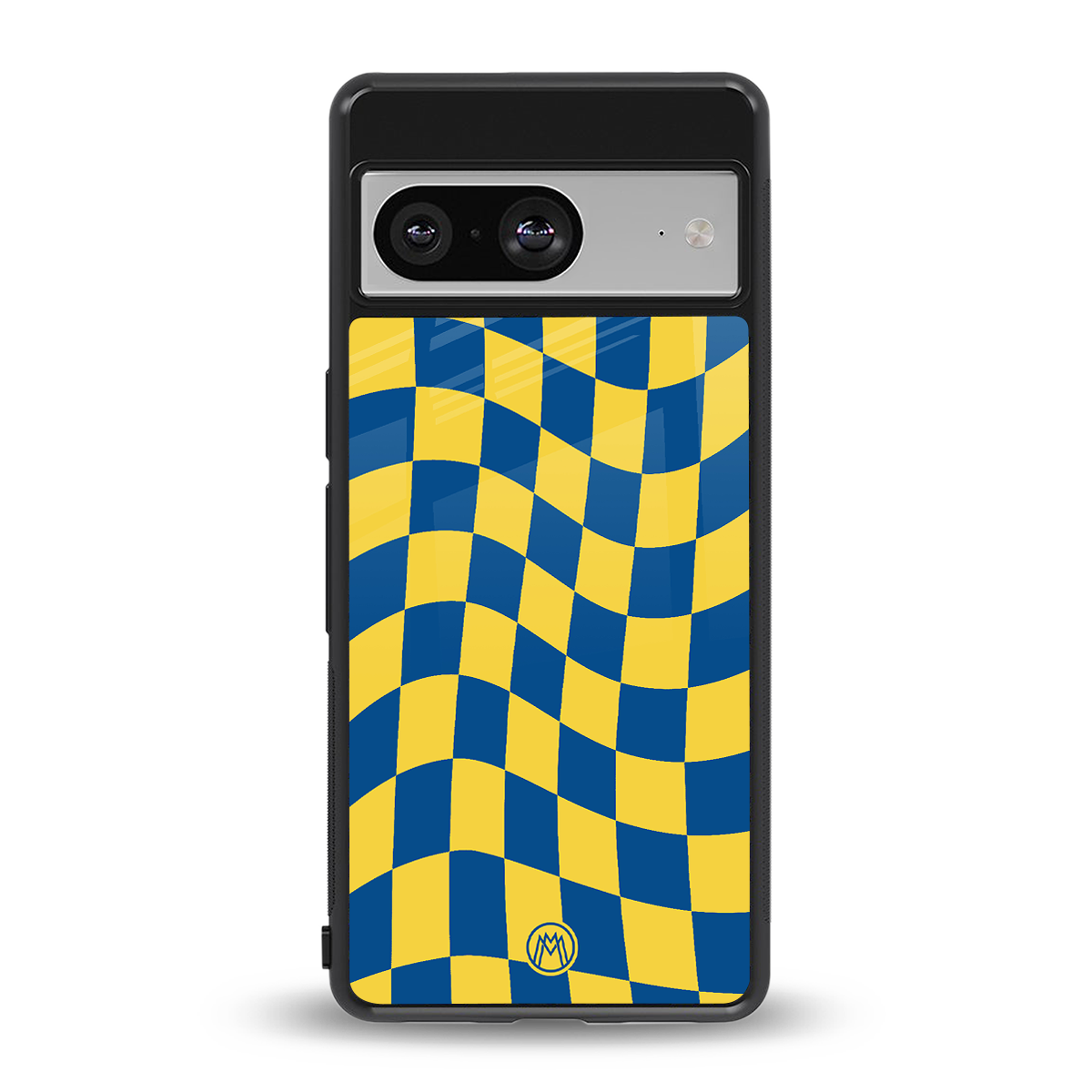yellow blue trippy check pattern back phone cover | glass case for Google Pixel 8
