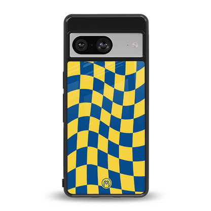 yellow blue trippy check pattern back phone cover | glass case for Google Pixel 8