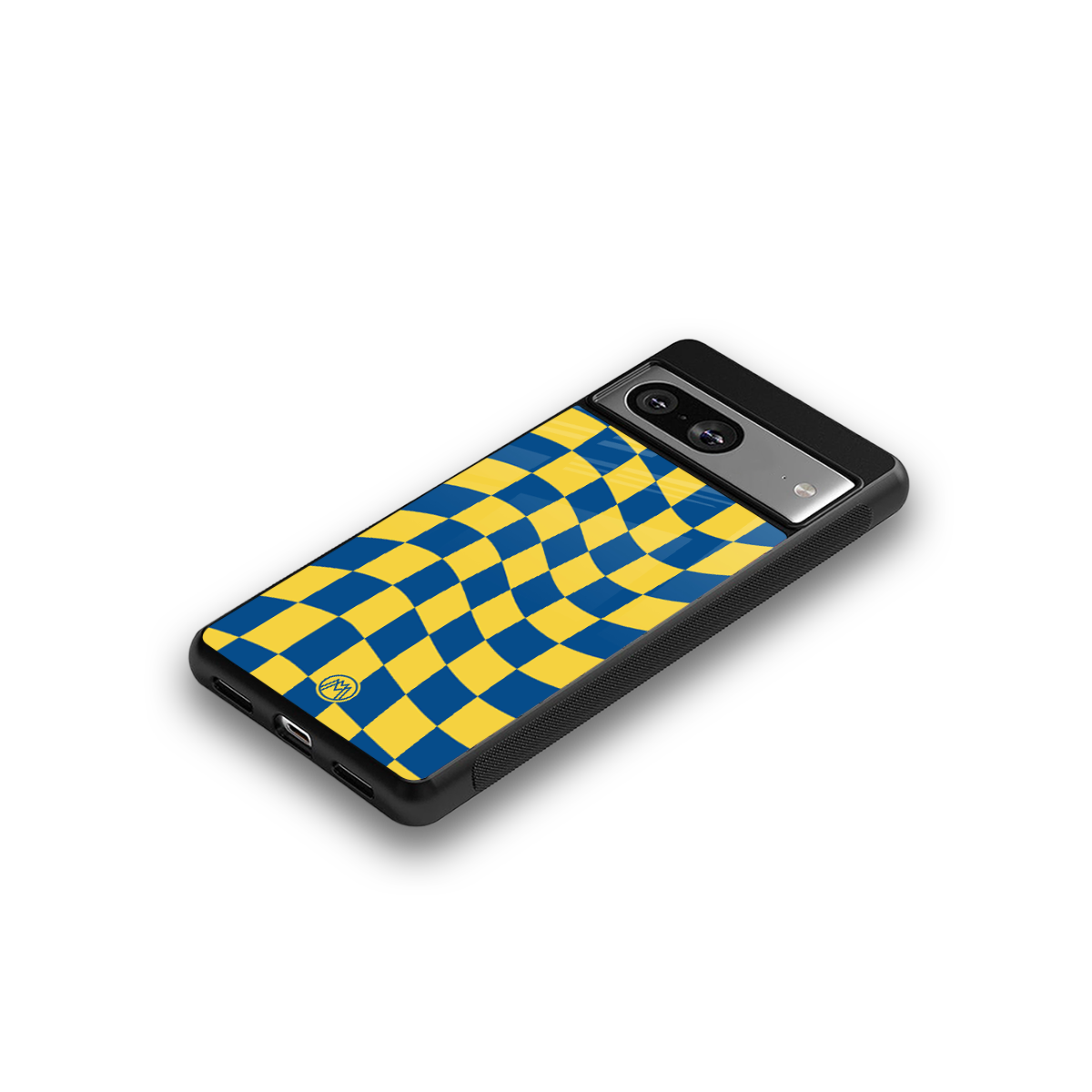 yellow blue trippy check pattern back phone cover | glass case for Google Pixel 8