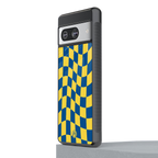 yellow blue trippy check pattern back phone cover | glass case for Google Pixel 8