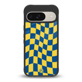 yellow blue trippy check pattern back phone cover | glass case for google pixel 9