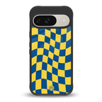 yellow blue trippy check pattern back phone cover | glass case for google pixel 9