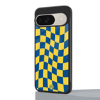 yellow blue trippy check pattern back phone cover | glass case for google pixel 9