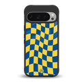 yellow blue trippy check pattern back phone cover | glass case for google pixel 9 pro