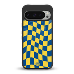 yellow blue trippy check pattern back phone cover | glass case for google pixel 9 pro