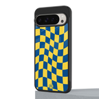 yellow blue trippy check pattern back phone cover | glass case for google pixel 9 pro