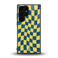 yellow blue trippy check pattern back phone cover | glass case for samsung galaxy s23 ultra