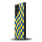 yellow blue trippy check pattern back phone cover | glass case for samsung galaxy s23 ultra