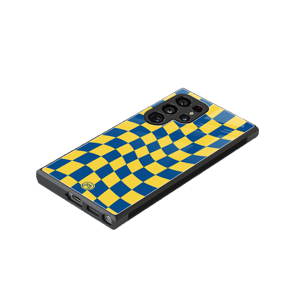 yellow blue trippy check pattern back phone cover | glass case for samsung galaxy s24 ultra