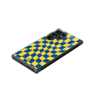 yellow blue trippy check pattern back phone cover | glass case for samsung galaxy s23 ultra