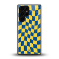 yellow blue trippy check pattern back phone cover | glass case for samsung galaxy s25 ultra