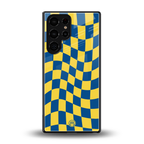 yellow blue trippy check pattern back phone cover | glass case for samsung galaxy s25 ultra