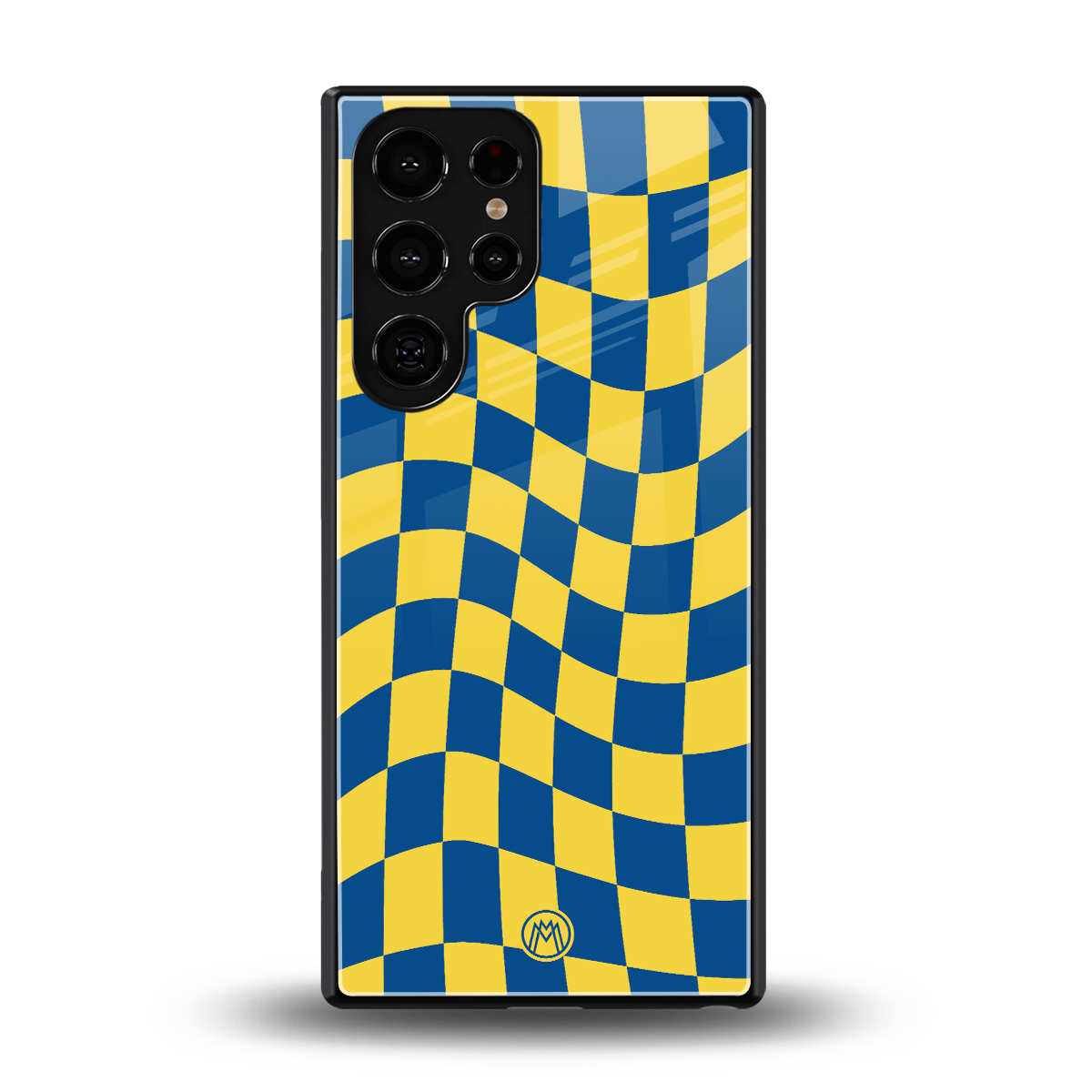 yellow blue trippy check pattern back phone cover | glass case for samsung galaxy s25 ultra