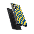 yellow blue trippy check pattern back phone cover | glass case for samsung galaxy s25 ultra