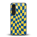 yellow blue trippy check pattern back phone cover | glass case for samsung galaxy s24 plus