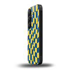 yellow blue trippy check pattern back phone cover | glass case for samsung galaxy s25 plus