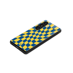 yellow blue trippy check pattern back phone cover | glass case for samsung galaxy s24