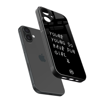 you are young back phone cover | glass case for iphone 16