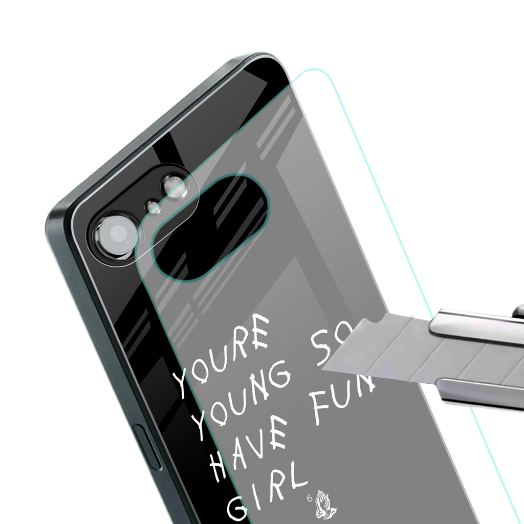 you are young back phone cover | glass case for iphone 16e
