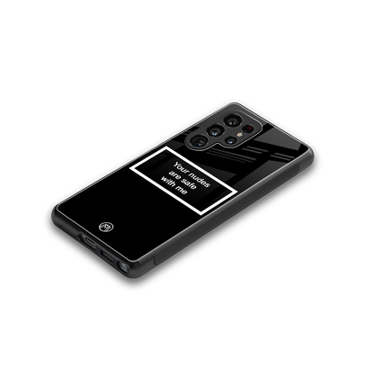 your nudes are safe with me black back phone cover | glass case for samsung galaxy s25 ultra