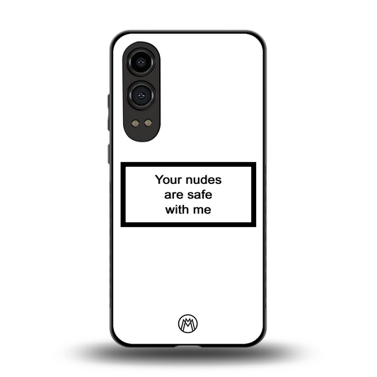 your nudes are safe with me white back phone cover | glass case for oneplus nord ce 4 lite