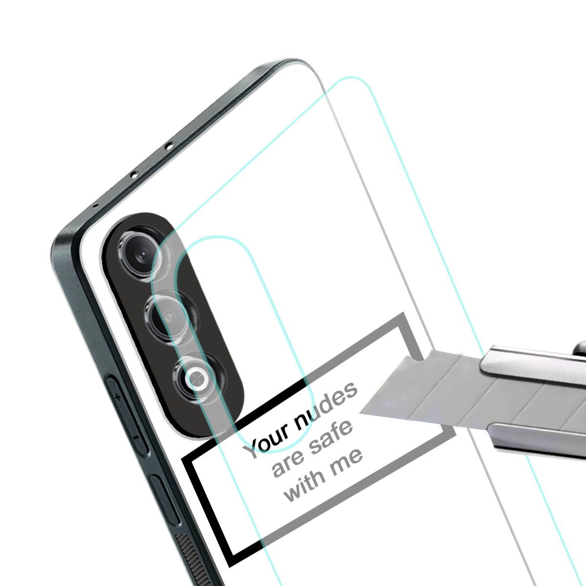 your nudes are safe with me white back phone cover | glass case for oneplus nord ce 4