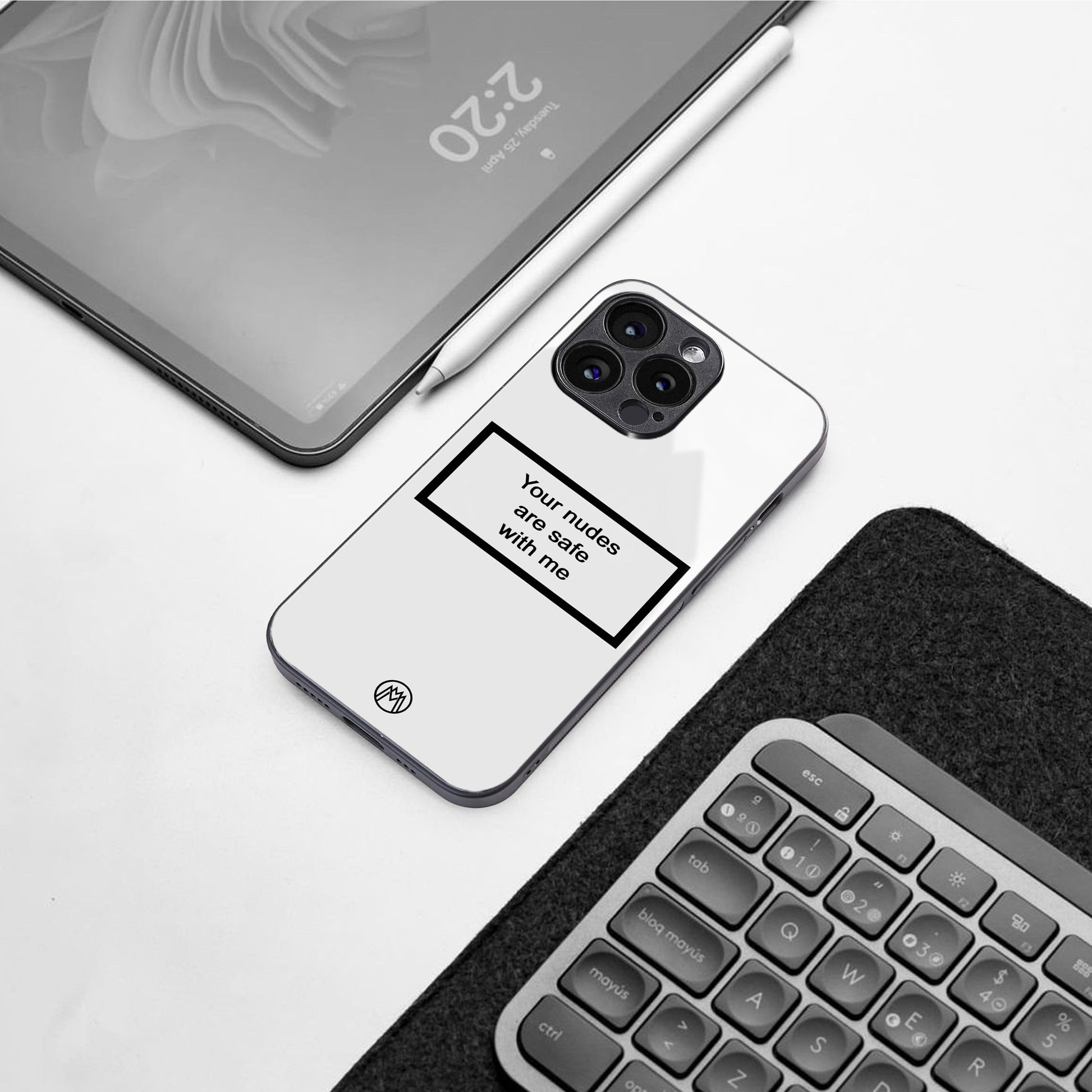 your nudes are safe with me white back phone cover | glass case for google pixel 9 pro xl