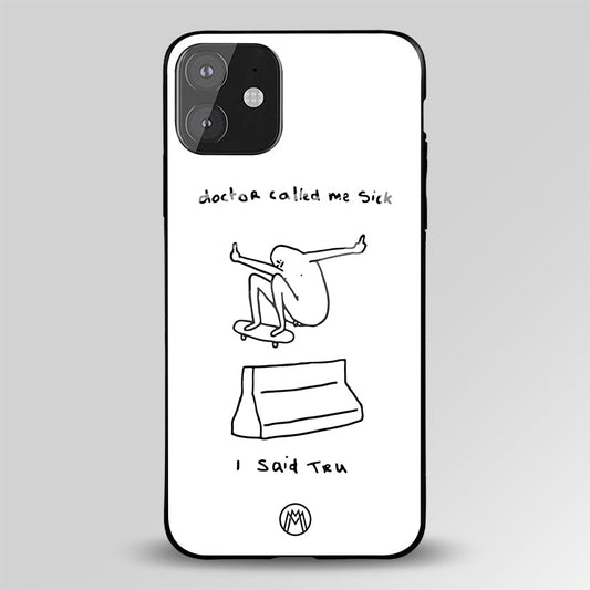 Sick Skateboarder White Doodle Glass Case Phone Cover